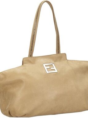 Fendi Tan Leather Shoulder Bag with Logo Plaque